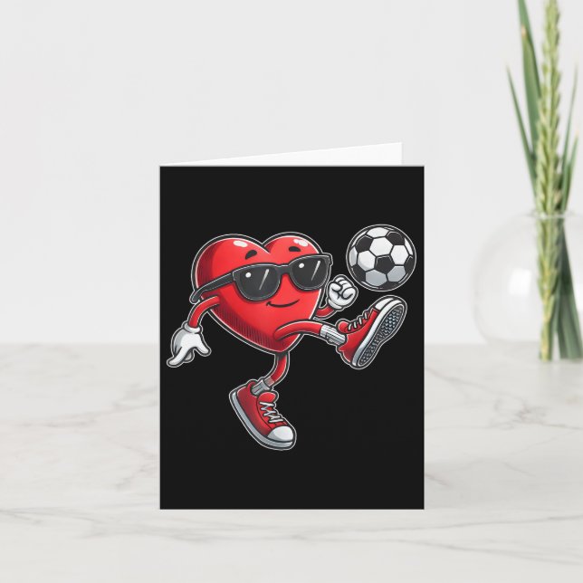 Cute Heart Playing Soccer Valentines Day Soccer Bo Card (Front)