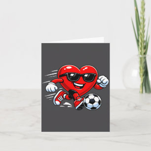 Cute Heart Playing Soccer Valentines Day Soccer Bo Card