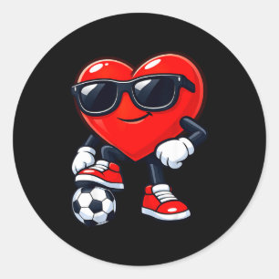 Cute Heart Playing Soccer Valentines Day Soccer Bo Classic Round Sticker