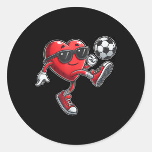 Cute Heart Playing Soccer Valentines Day Soccer Bo Classic Round Sticker
