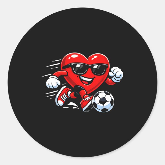 Cute Heart Playing Soccer Valentines Day Soccer Bo Classic Round Sticker (Front)