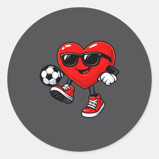 Cute Heart Playing Soccer Valentines Day Soccer Bo Classic Round Sticker (Front)