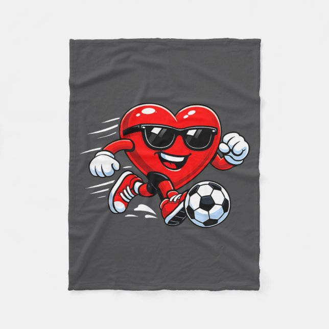Cute Heart Playing Soccer Valentines Day Soccer Bo Fleece Blanket (Front)