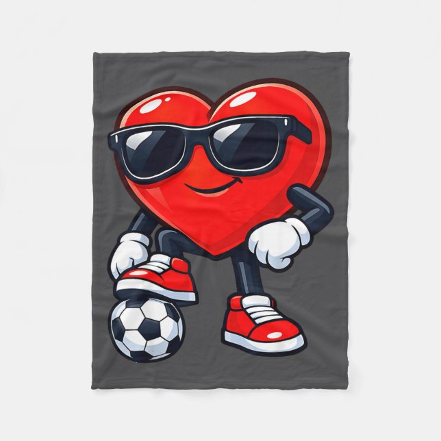 Cute Heart Playing Soccer Valentines Day Soccer Bo Fleece Blanket (Front)