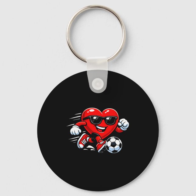 Cute Heart Playing Soccer Valentines Day Soccer Bo Key Ring (Front)