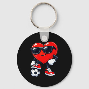 Cute Heart Playing Soccer Valentines Day Soccer Bo Key Ring