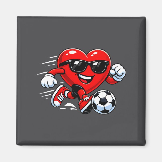 Cute Heart Playing Soccer Valentines Day Soccer Bo Magnet (Front)