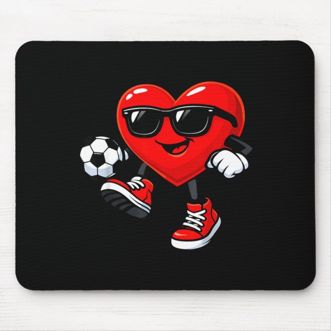 Cute Heart Playing Soccer Valentines Day Soccer Bo Mouse Pad (Front)