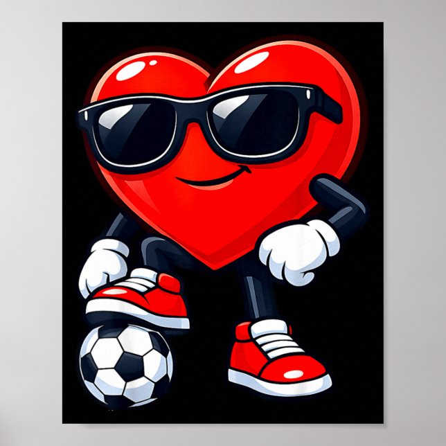 Cute Heart Playing Soccer Valentines Day Soccer Bo Poster (Front)