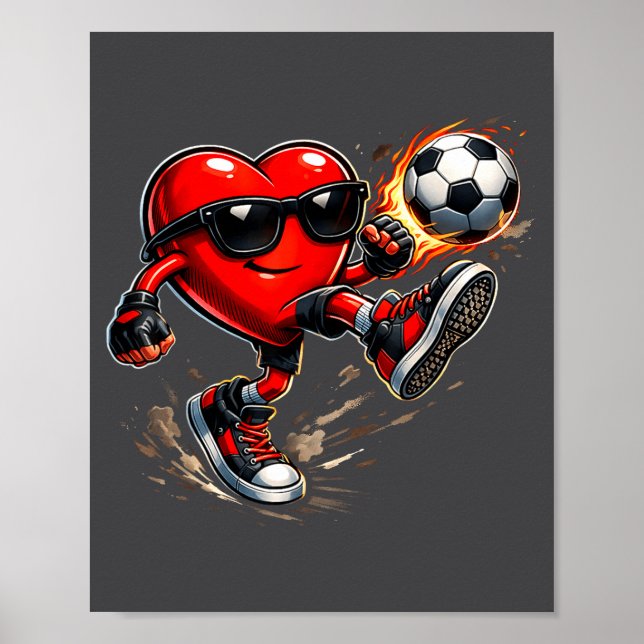 Cute Heart Playing Soccer Valentines Day Soccer Bo Poster (Front)