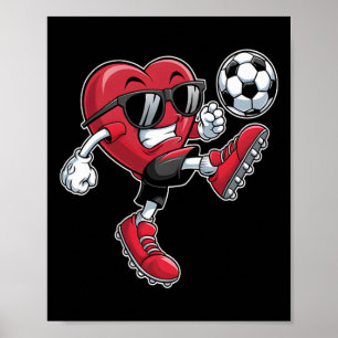 Cute Heart Playing Soccer Valentines Day Soccer Bo Poster