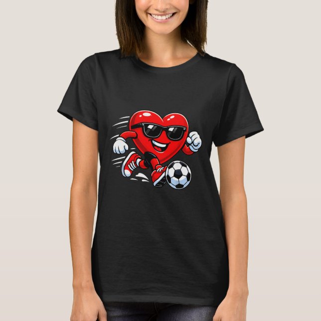 Cute Heart Playing Soccer Valentines Day Soccer Bo T-Shirt (Front)