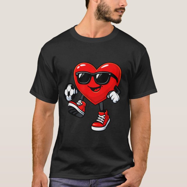 Cute Heart Playing Soccer Valentines Day Soccer Bo T-Shirt (Front)