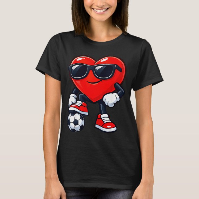 Cute Heart Playing Soccer Valentines Day Soccer Bo T-Shirt (Front)