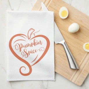 Cute Heart Pumpkin Spice Orange Tea Towel