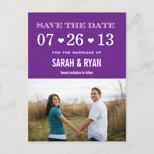 Cute Heart Purple Save the Date Photo Postcards