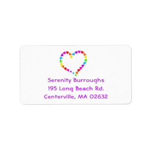 Cute Heart Rainbow Purple Love Hearts Wedding Label