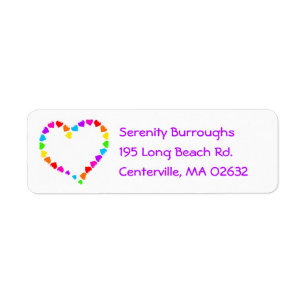 Cute Heart Rainbow Purple Love Hearts Wedding Return Address Label