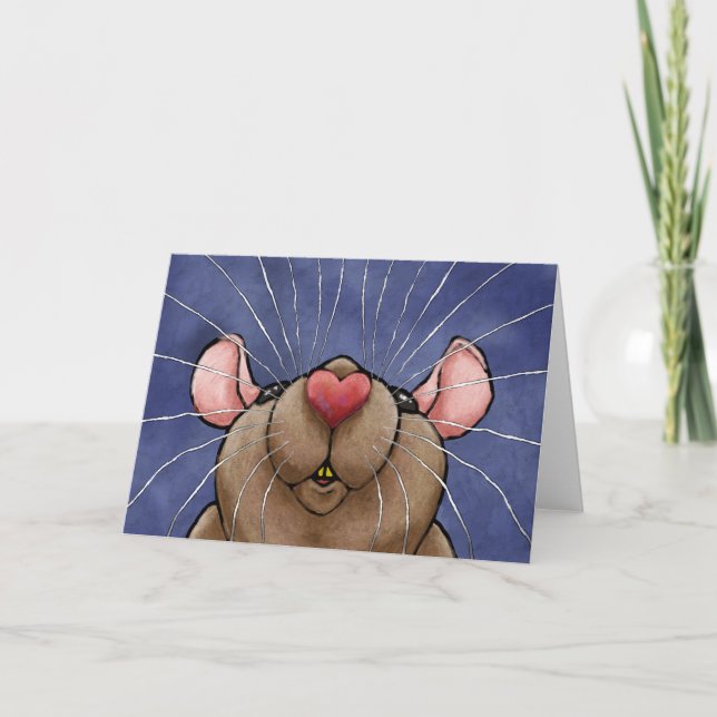 Cute Heart Rat Greeting Card (Front)