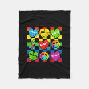 Cute Heart Retro Groovy Smile Face Autism Awarenes Fleece Blanket