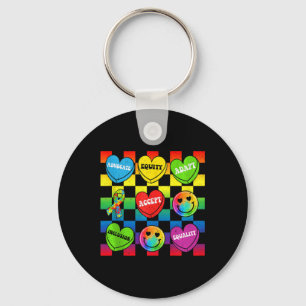 Cute Heart Retro Groovy Smile Face Autism Awarenes Key Ring