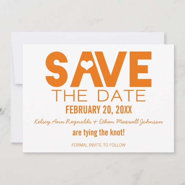 Cute Heart Save the Date, Orange Date (Front)