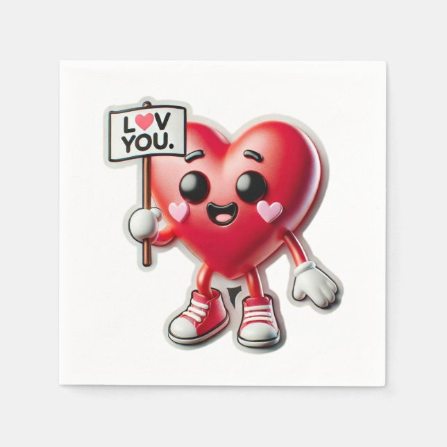 Cute Heart Saying Love You Napkin (Front)