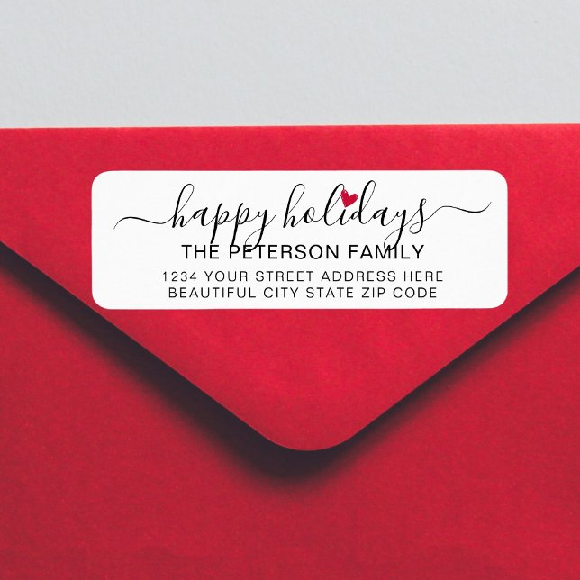 Cute Heart Script Happy Holidays Return Address  Label (Creator Uploaded)