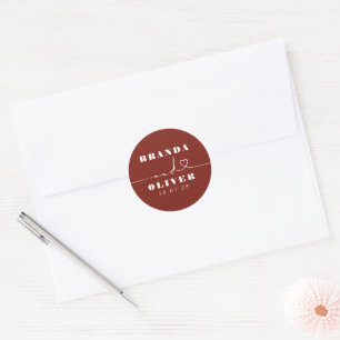 Cute Heart Script Romantic Burgundy Red Wedding Classic Round Sticker