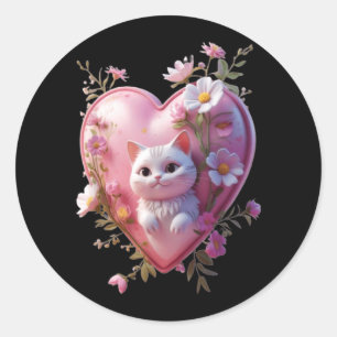Cute Heart Shape with a cat Funny Unisex Design Classic Round Sticker