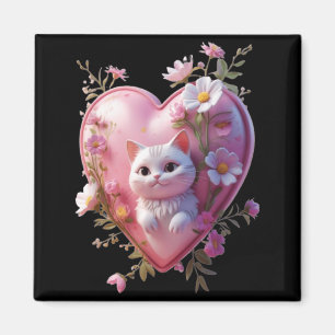 Cute Heart Shape with a cat Funny Unisex Design Magnet