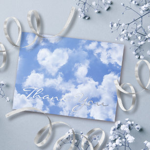 Cute Heart Shaped Cloud Blue Sky Wedding Thank You Foil Holiday Postcard