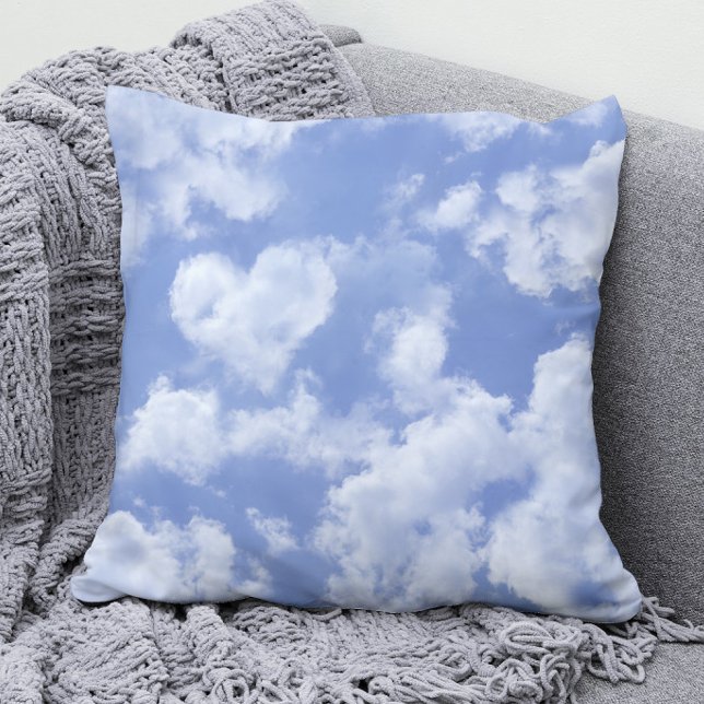 Cute Heart Shaped Cloud In Blue Sky Cheerful Happy Cushion (Creator Uploaded)