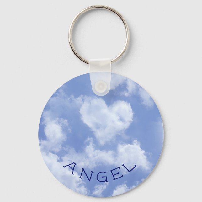 Cute Heart Shaped Cloud In Blue Sky Cheerful Happy Key Ring (Front)