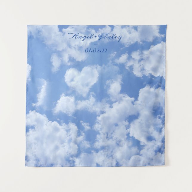 Cute Heart Shaped Cloud In Blue Sky Cheerful Happy Tapestry (Front)