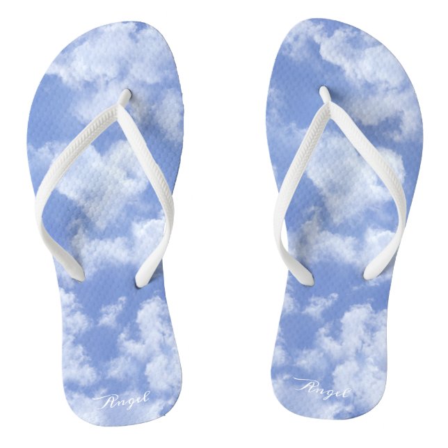 Cute Heart Shaped Cloud In Blue Sky Cheerful Happy Thongs (Footbed)