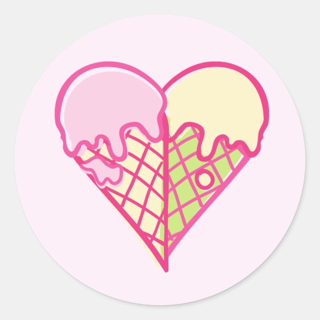 Cute Heart Shaped Ice Cream Classic Round Sticker (Front)