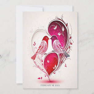 Cute Heart Shaped Lovebirds Wedding Invitations