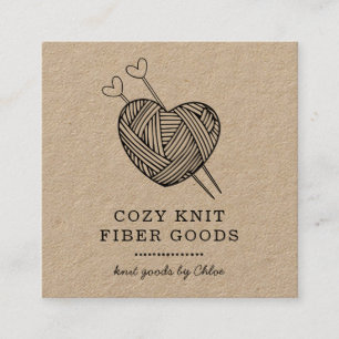 Cute Heart Shaped Yarn Handmade Knit Goods Kraft Square Business Card