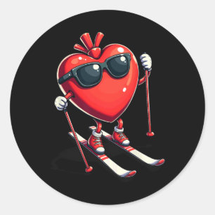 Cute Heart Snowboarding Skiing Skier Valentines Da Classic Round Sticker