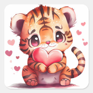 Cute Heart Tiger Valentine Square Sticker