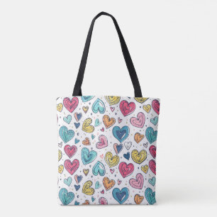 Cute Heart Tote Bag Colourful & Playful Hand-Dra
