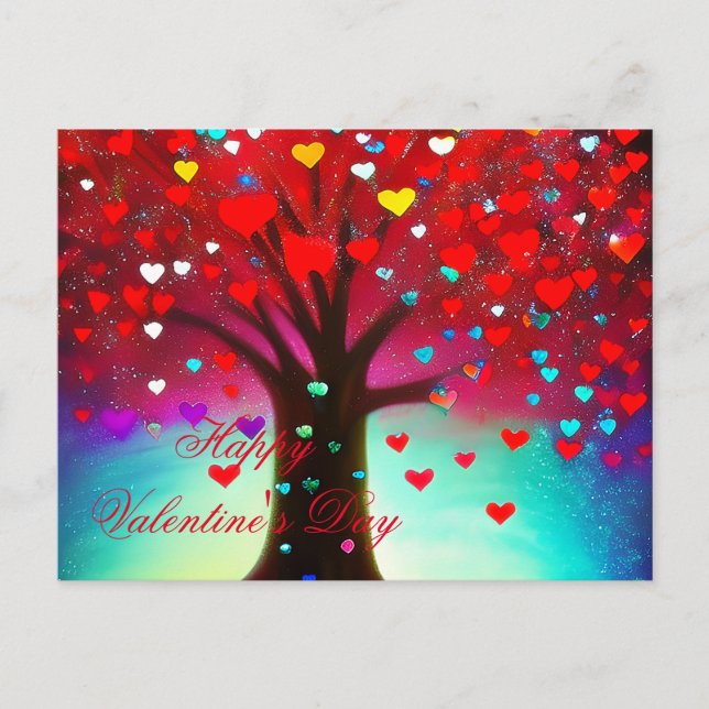 Cute heart tree valentine postcard (Front)