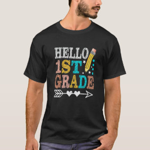 Cute Heart Vintage Hello 1st Grade Students Teache T-Shirt