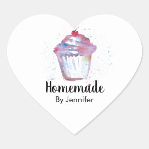 Cute heart Watercolor Cupcake Homemade Heart Sticker