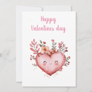 cute heart watercolor with flowers painted holiday card