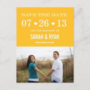 Cute Heart Yellow Save the Date Photo Postcards