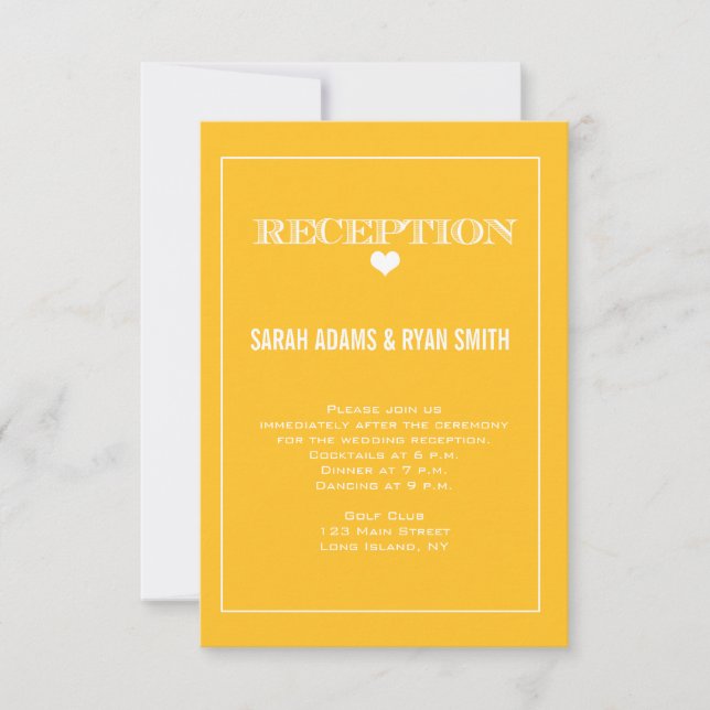 Cute Heart Yellow Wedding Reception Invitation (Front)