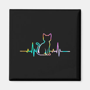 Cute Heartbeat Cat Lover Animal Silhouette Magnet