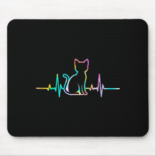 Cute Heartbeat Cat Lover Animal Silhouette Mouse Pad